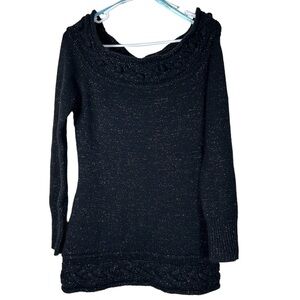 Marciano Lamb Wool Angora Rabbit Hair Blend Black Metallic Knit Sweater Size L